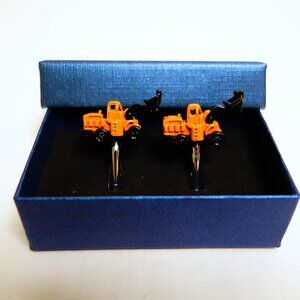 Brand New Chromed & Enameled Front Loader Working Boom 3D Cufflinks Case Silver